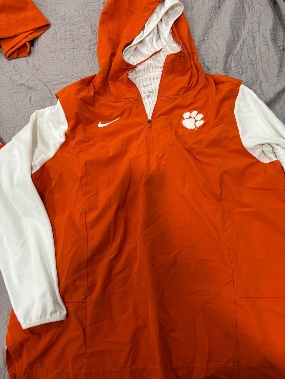 1/4 Zip Nike Clemson Orange White Hooded Windbreaker XXL